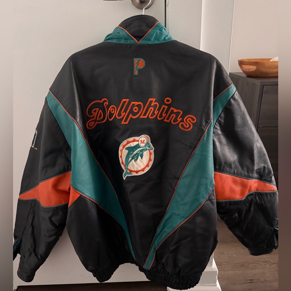 *WOW* Vintage Miami DOLPHINS Pro Player Football LEATHER Jacket